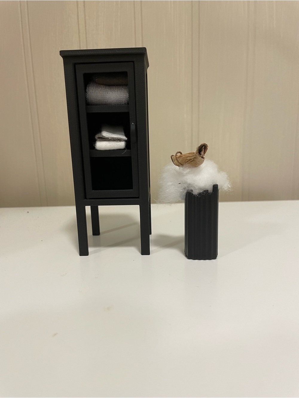 Miniature Dollhouse Scale Bathroom Cabinet and Floor Vase